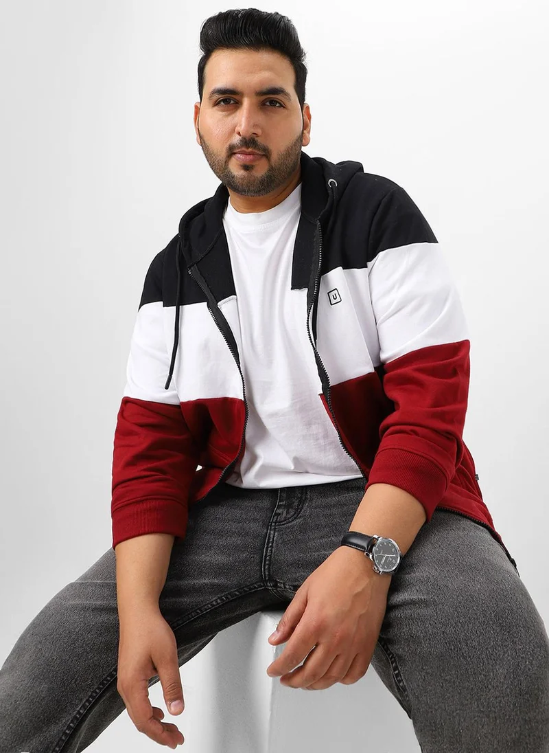 Urbano Plus Men's Black, White, Maroon Cotton Zippered Hooded Casual Winterwear Sweatshirt